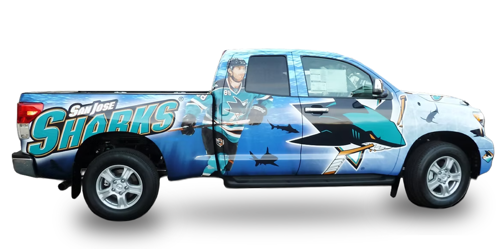 Sharks car decal application.